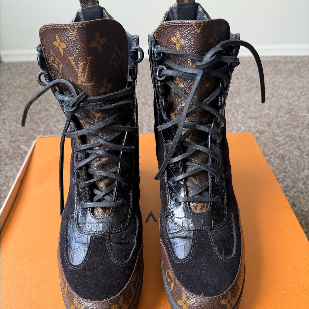 Louis Vuitton Black and Brown Monogram Boots